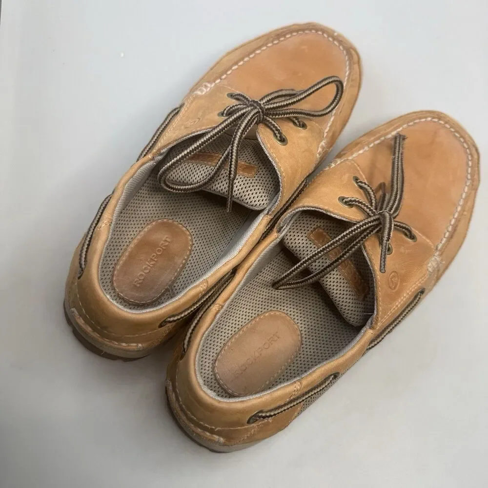 Rockport Boat Deck Shoes Tan Leather Men's Size 11 Two Eye Loafer k51053 EUC
